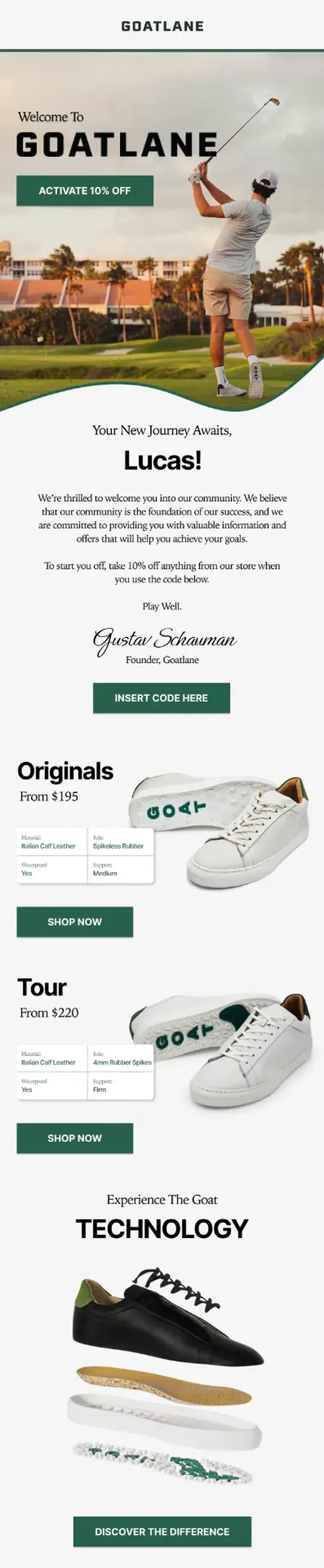 Goatlane Welcome Series email design